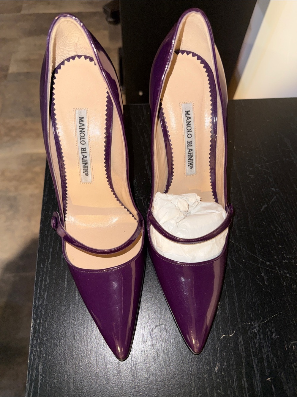 Manolo Blahnik Purple Patent Pointed-Toe Mary-Jane Pumps